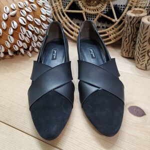 Paul Green Daniella Women US 9.5 Criss Cross Strap Wedge Pumps Leather Black